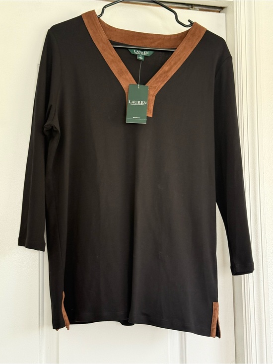 Lauren Ralph Lauren Tops - Lauren Ralph Lauren Black Tunic with Brown Suede Trim